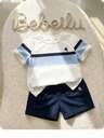 Baby Boys' Casual Colorblock T-Shirt And Shorts Set, Summer Little Boy Two Piece Set Boy Clothes 2 Pcs Set Boys Short Sets Toddler Set Baby Boy Outfit Horse Logo Outfit Striped Shirt Shorts Set