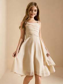 Đầm dài ngang gối màu xanh navy sang trọng, thanh lịch dành cho bé gái tuổi teen, thích hợp cho các buổi tiệc tối, tiệc chiêu đãi, sinh nhật, biểu diễn, kỳ nghỉ, đám cưới, làm phù dâu, khiêu vũ, lễ tốt nghiệp, Giáng sinh, Halloween và các dịp khác. - Màu be - Xem 6