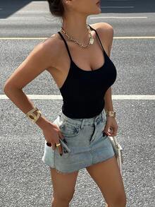DAZY Backless Tie-Back Casual Vacation Summer Tank Top For Women - Black - View 2