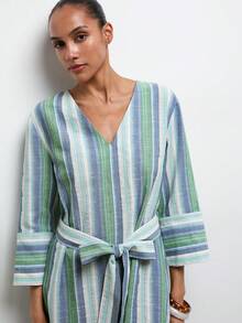 MAIJA Elegant Lace V-Neck Puff Sleeve A-Line Maxi Dress - Multicolor - View 3
