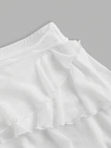 Enliva 大码女式多层荷叶边低腰 Y2K 迷你黑色半身裙 - 白色 - 查看 3