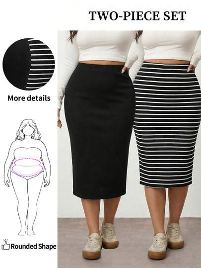 Enliva 大码女式松紧腰直筒休闲多件装中长裙夏季女式度假装女士