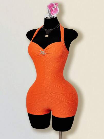 SHEIN ICON Bộ áo liền quần hở lưng cổ yếm dành cho nữ