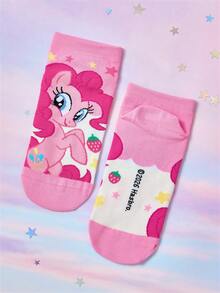 My Little Pony X SHEIN 3雙女款軟綿透氣吸濕甜美短襪，時尚可愛卡通圖案，加強趾尖與後跟，適合夏冬，獨角獸圖案 - 彩色 - 查看 8