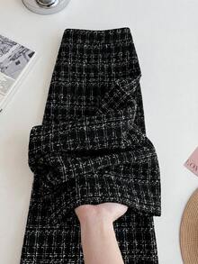SHEIN Frenchy 大码女式格子休闲百搭阔腿裤，适合日常穿着 - 黑與白 - 查看 7
