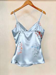 GlowEve Áo hai dây mùa hè in hoa bán chạy nhất với chi tiết nhún eo, áo tank top satin trắng giúp thon gọn vóc dáng. - Màu xanh lam - Xem 2