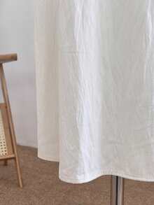 Franclia Đầm midi xẻ tà dáng rộng thoải mái cho nữ mùa xuân và hè, thắt nơ, dây mảnh, viền bèo nhún. - Màu be - Xem 4