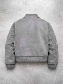 PAVTROS 男士麂皮绒抓绒夹克，舒适百搭面料，街头潮流风格 - 深灰色 - 查看 2