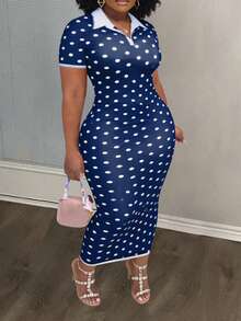 Slaydiva 新款春季、春夏音乐节、情人节、复活节休闲风、简约基础款、Y2K街头甜美风、畅销款、日常约会、辣妹风、性感、运动时尚风、白色领口Polo领、短袖修身款、黑色底白色波点、女士长裙、波点连衣裙、女士波点连衣裙、Polo领连衣裙、女士优雅连衣裙、长款修身连衣裙、波点女士连衣裙、波点长裙、中长修身连衣裙、女士职业装、女士连衣裙 - 藍白色 - 查看 2