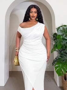 Slaydiva 春夏优雅通勤及休闲日常装,适合生日派对、毕业季、学生装、日常出行、百搭基础款、休闲、度假、早春新品、春夏音乐节、情人节、复活节、婚礼季、节日季、海滩度假、休闲、优雅、通勤、日常穿着、工作装、度假、派对、邮轮、聚会、基础款、日常约会、爆款、商务休闲、白色修身高弹单肩连衣裙、大码连衣裙 - 白色 - 查看 13