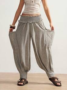 Bohemela 女士休闲纯色梭织宽松裤 - 綠色 - 查看 4