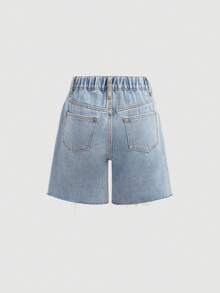 SHEIN Quần jean dài ngắn rộng thùng thình dáng Y2K cho nữ tuổi teen, chất liệu denim mài nhẹ, kiểu dáng lệch eo, gấu quần cắt thô, thích hợp cho mùa hè, phong cách Boho, mùa xuân và hè, phong cách vintage//bãi biển/thanh lịch, tốt nghiệp, thường ngày, kỳ nghỉ hè, mùa xuân, bãi biển, kỳ nghỉ, ngày lễ tình nhân, kỳ nghỉ hè, kỳ nghỉ biển. - Rửa nhẹ - Xem 4
