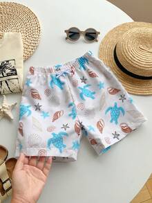 SHEIN Bubblio Young Boy Casual Loose Fashionable Cute Ocean Pattern Print Swim Trunks, Suitable For Summer - Multicolor - View 3