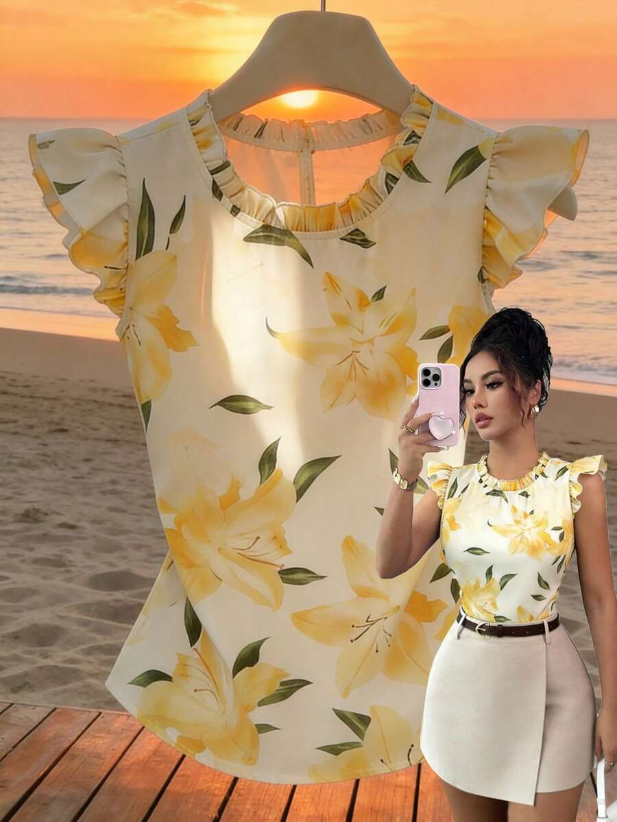 GlowEve 女士印花荷叶边休闲度假衬衫 - 彩色 - 查看 1