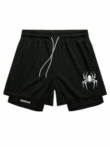 Gym Rark Men's Spider Letter Print Half Sleeve Round Neck Regular Sports Set In Black And White With Pockets, Lightweight, Gym - Black - View 3