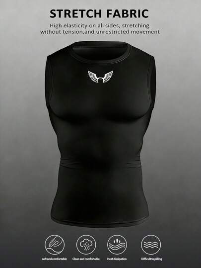 Manfinity Sport Corelite Men's Casual Wing Print Round Neck Sports Tank Top, Summer