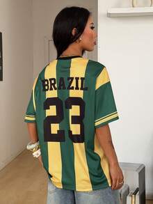 Coolane 女士夏季节日复古街头运动服号码印花超大棒球衫T恤 - 綠色 - 查看 6