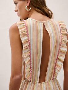 Nöista Striped Sleeveless Jumpsuit With Soft Ruffle Shoulders, Elastic Waist, And Wide-Leg Silhouette.Summer, Relaxed, Spring, Easter. - Yellow - View 6