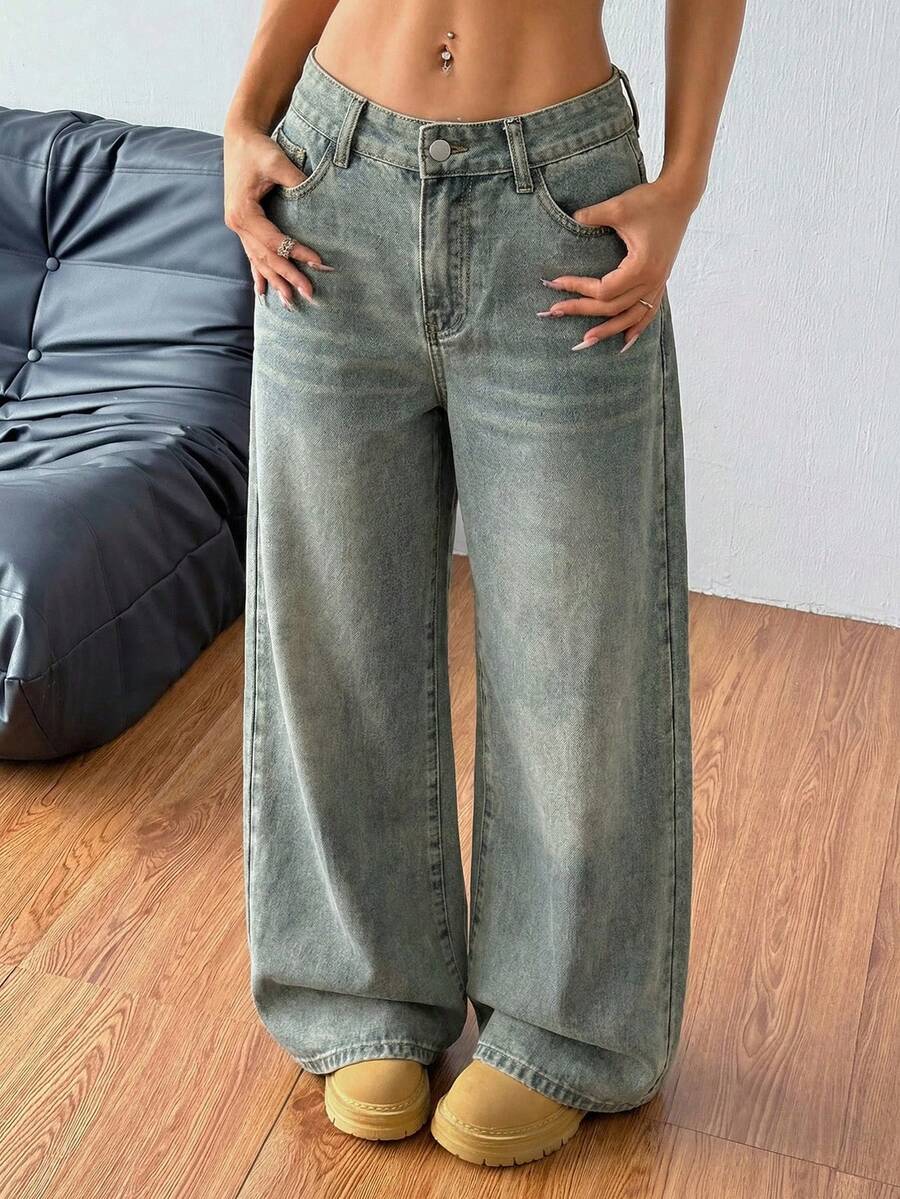 Coolane Women's Summer/Spring Casual Going Out Loose Fit Pockets Denim Wide Leg Blue Pants - Light Wash - View 1