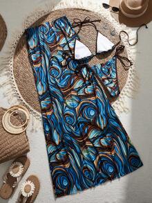 SHEIN Swim Vcay Bộ đồ bơi nữ in họa tiết toàn thân, thích hợp cho kỳ nghỉ biển. - Nhiều màu - Xem 2