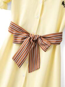 GlowEve Women's Elegant Casual Buttercup Yellow Petal Sleeve V-Neck Cardigan Midi Dress With Embroidery, Spring/Summer - Yellow - View 5