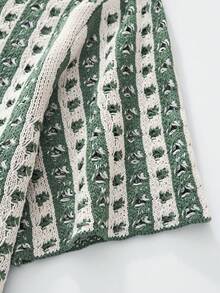 Manfinity Homme Men's Casual Colorblock Striped Hollow-Out Knit Top, Spring/Summer - Dark Green - View 4