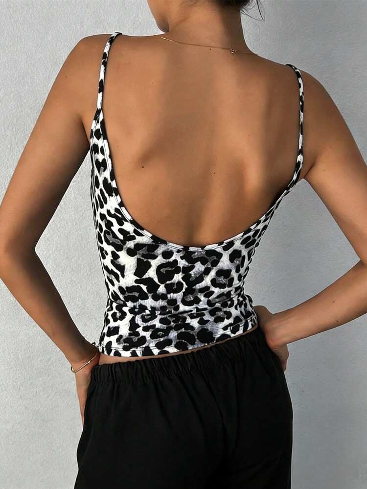 Women's Fitted Leopard Print Backless Sexy Casual Camisole