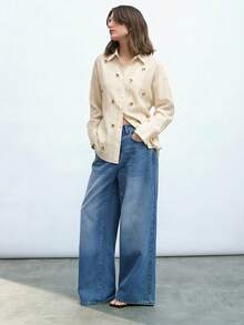 Maija 女士休闲亮片花朵装饰前扣长袖衬衫，秋季款 - 杏色 - 查看 1