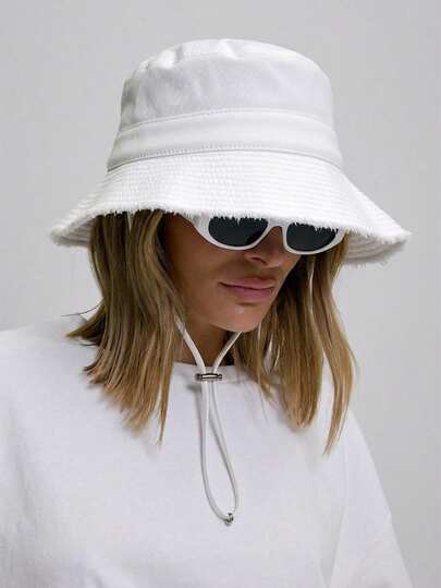 MUSERA Frayed Edge Tie String Bucket Hat Cool For Festival