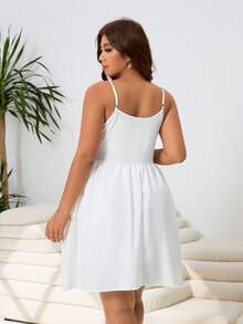 Solflare Plus Size Casual Solid Color Sleeveless Dress, Summer - White - View 2