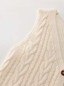 Franclia 女士单排扣麻花针织休闲背心 - 杏色 - 查看 3