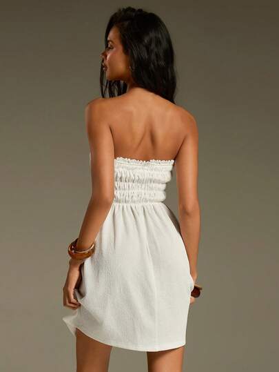 Athîral Women's Solid Color Pleated Textured Knit Tube Dress