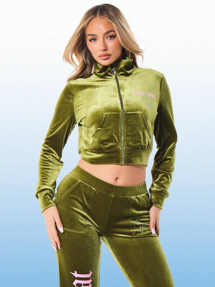 BABYPHAT Sweat-shirt-shirt en velours à col en entonnoir style gothique avec marque, pull décontracté à manches longues, mode d'hiver et d'automne pour femmes