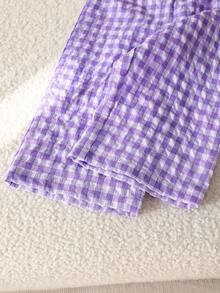 SHEIN Playful Pals 女婴纯色口袋圆领短袖T恤和格子裤套装 - 淡紫色 - 查看 3