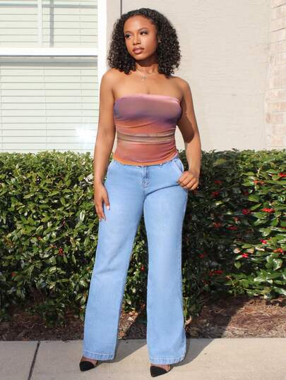 Steph T 女士休闲夏季背心扎染褶饰露肩短款上衣白色上衣外出上衣夏季衬衫