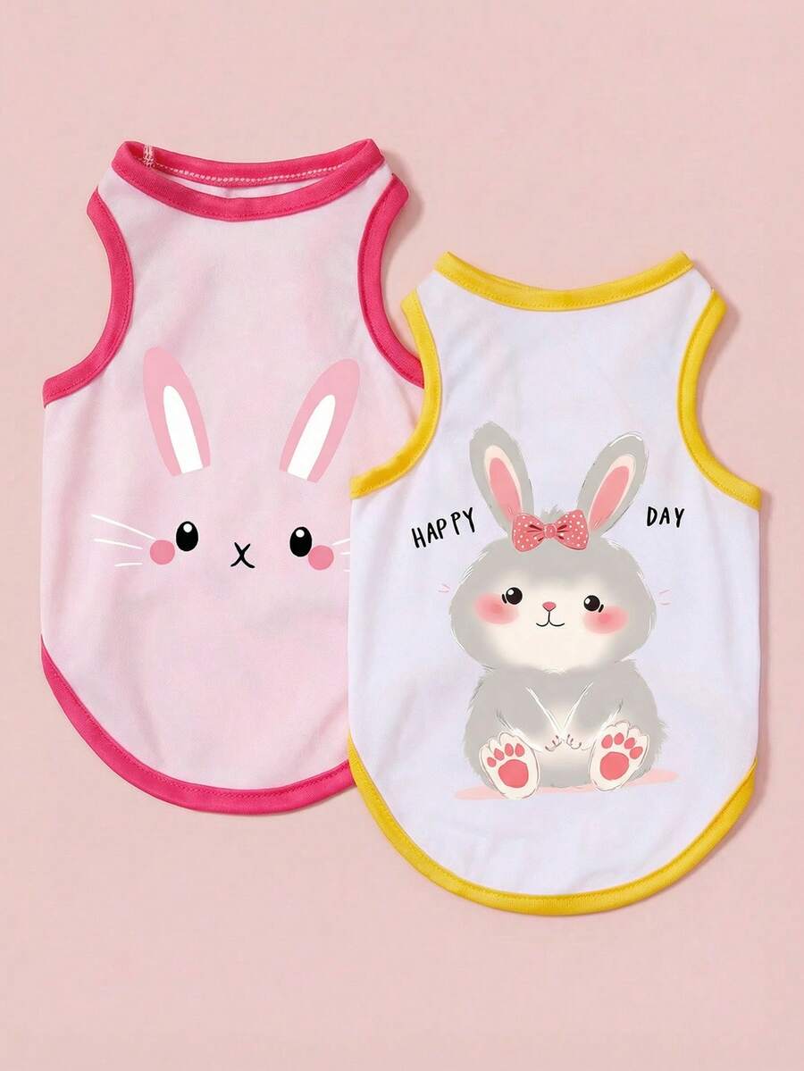 PETSIN 2 Pieces Of Pet Cat And Dog Universal Cute Rabbit Print Casual Comfortable Breathable Dog Vest - Multicolor - View 1