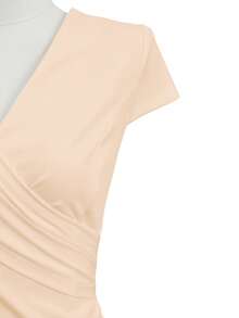Balvessa Women's Solid Color Elegant V-Neck Criss-Cross T-Shirt - Apricot - View 3