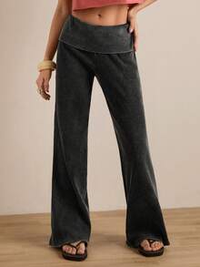 Easelle 女士休闲黑色植绒腰部运动裤 - 黑色 - 查看 5