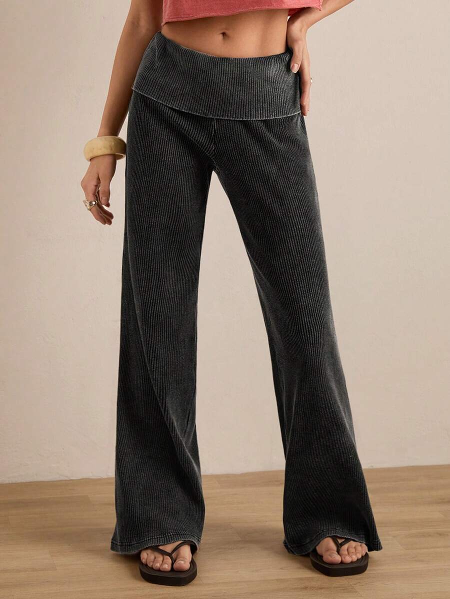 Easelle 女士休闲黑色植绒腰部运动裤 - 黑色 - 查看 1