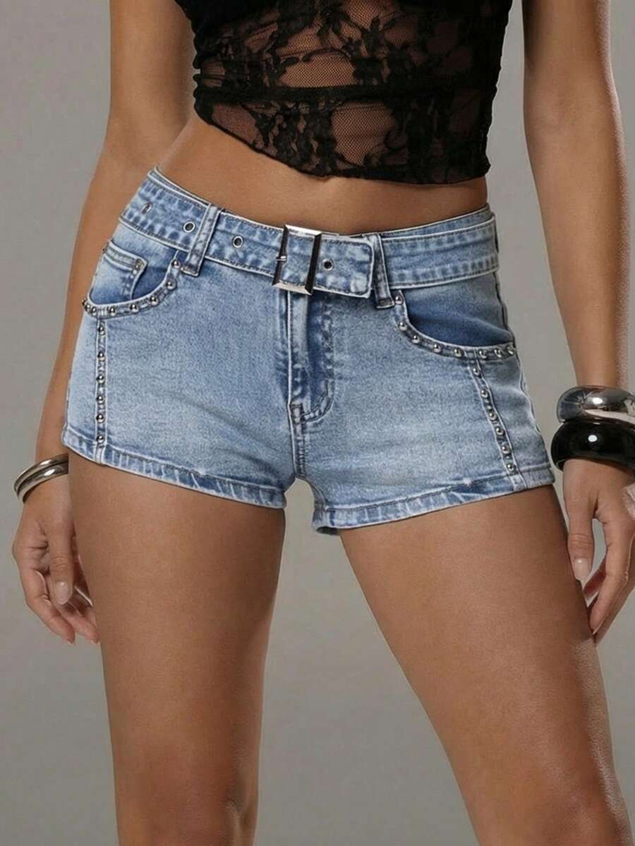 TRNVIE Shorts vaqueros de talle medio desconstructos de estilo casual y de moda - Lavado ligero - Ver 1