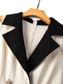 SHEIN Franclia Mono sin mangas minimalista de estilo commuter para mujer Franclia, con bolsillos y botones dorados, ajuste ceñido, pierna recta, para primavera/verano - Albaricoque - Ver 5