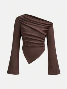 Firerie Kids Firerie Kids 少女不对称肩部设计针织印花休闲时尚亲子装上衣 - 棕色 - 查看 3