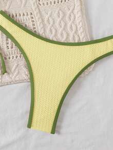 SHEIN Bộ bikini và quần tam giác phối màu dành cho nữ, thích hợp mặc đi biển mùa hè. - Nhiều màu - Xem 3