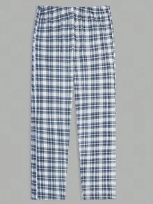 EURMUSE 男士纯棉格子印花室内三件套常规T恤、短裤和长裤家居服套装 - 米色 - 查看 13