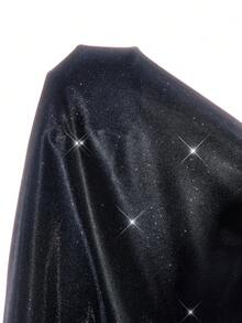 LYSMO Plus Size Casual Shiny Sequin Dolman Sleeve T-Shirt Dress, Suitable For Party, Christmas And Holiday Wear, Spring/Summer Glitter Dress Plus Size Plus Size Tshirt Dress - Black - View 7