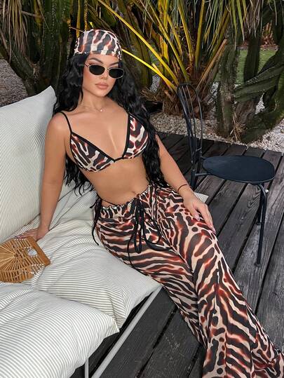 SHEIN SXY 女士撞色吊带背心搭配阔腿裤休闲装