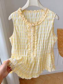 Comfortcana Women's Casual Plaid Sleeveless Shirt - Yellow - View 5