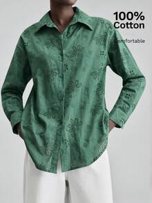 Ontre 女士绿色刺绣长袖衬衫，面料优雅，适合婚礼宾客穿着，简约浪漫的法式风格，奢华都市时尚商务休闲办公装，高品质机场及邮轮时尚之选。 - 綠色 - 查看 1
