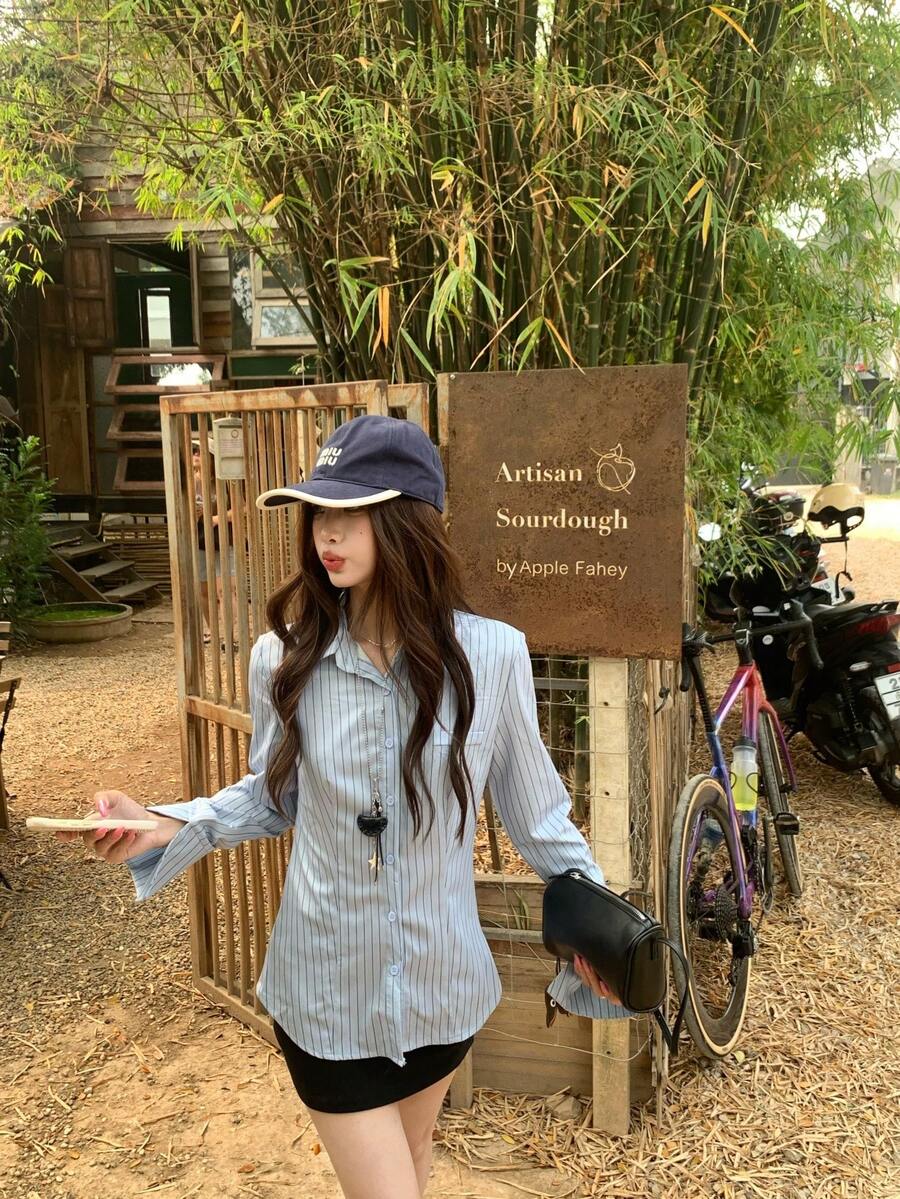 K-Vae 蓝色长袖休闲时尚衬衫 - 藍色 - 查看 1