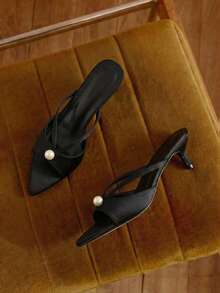 软底法式性感穆勒鞋，细跟，露趾，充满夏日仙气的高跟凉鞋，2025新款，猫跟 - 黑色 - 查看 1